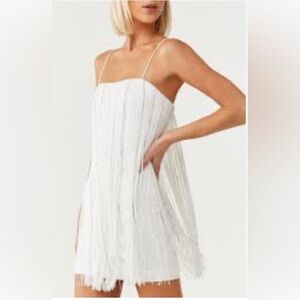 Forever 21 White Fringe Mini Dress with Rhinestones Details M